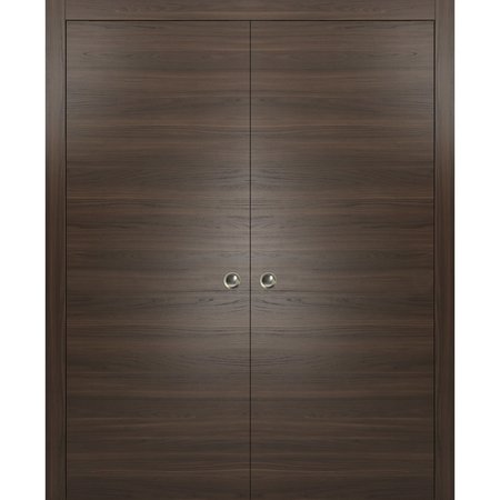 SARTODOORS Modern Double Pocket 64x80 Planum 0010 Chocolate Ash Pocket Frame Trims Pulls Rail Closet | PLANUM10DP-CANP-64